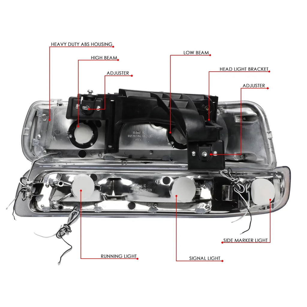 Stylish DNA Motoring HL-LB-CSIL99-CH-CL1 Headlight Fits Truck 1999 to 2002 Chevy Silverado 2000 to 2006 Suburban 1500 2500 Tahoe LED DRL Bumper Signal Lamps Chrome/Clear 01 03 04 05