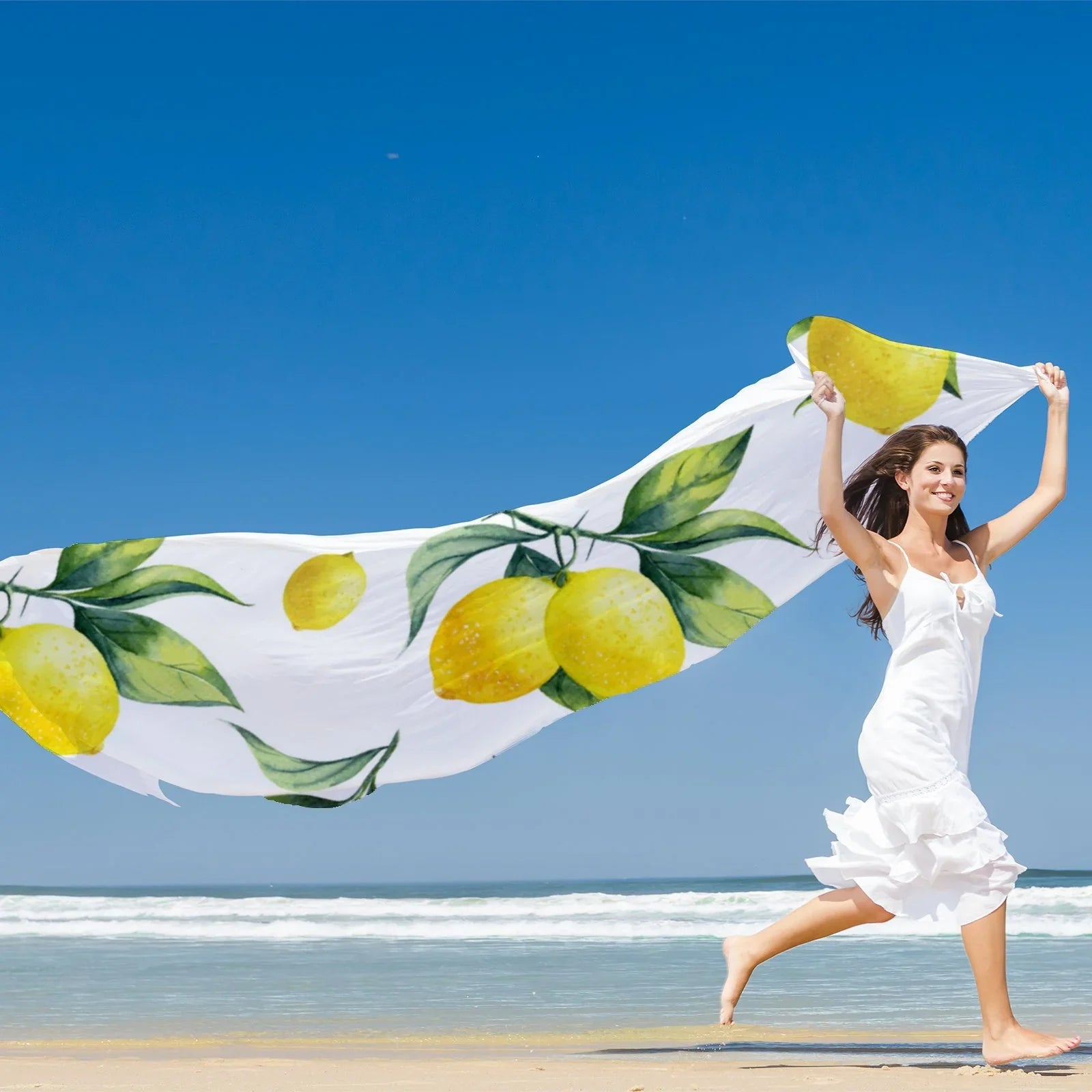 FREEAMG Lemon Silk Long Scarf for Women Large Oblong Sunscreen Shawls Wraps Neck Headscarf Hair Wraps Gift Packed