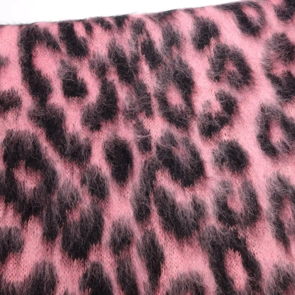 Stylish Pre-Owned CELINE Shawl Scarf Leopard Print Mohair x Nylon Pink Black 180357 (Good)