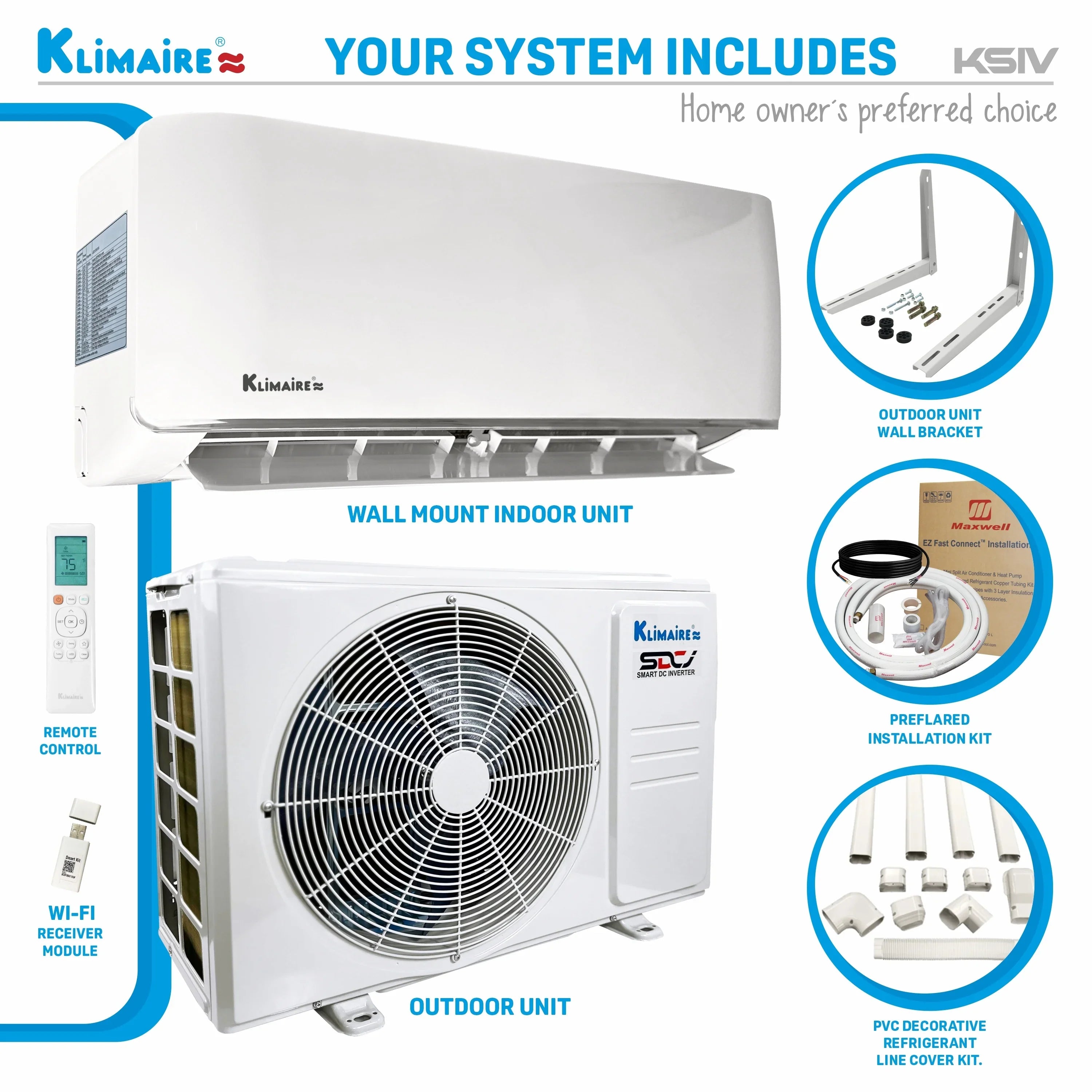 Klimaire 9,000 Btu 21.5 SEER2 Ductless Mini-Split Heat Pump Air Conditioner up to 400 sq. ft. - Exclusive Design