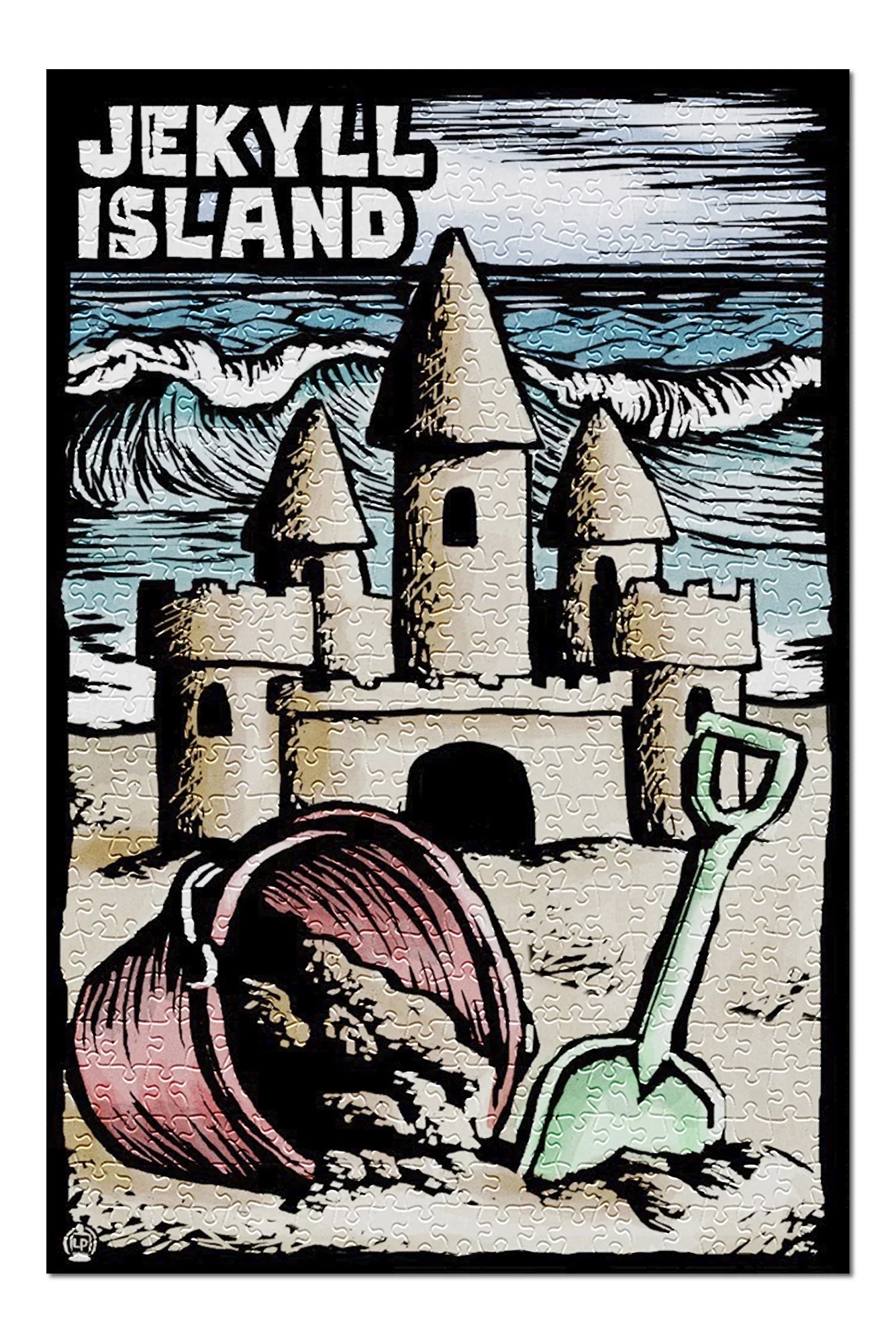 Jekyll Island, Georgia, Sand Castle, Scratchboard (19x27 inches, Premium 500 Piece Jigsaw Puzzle for Adults and Family, Made in USA)