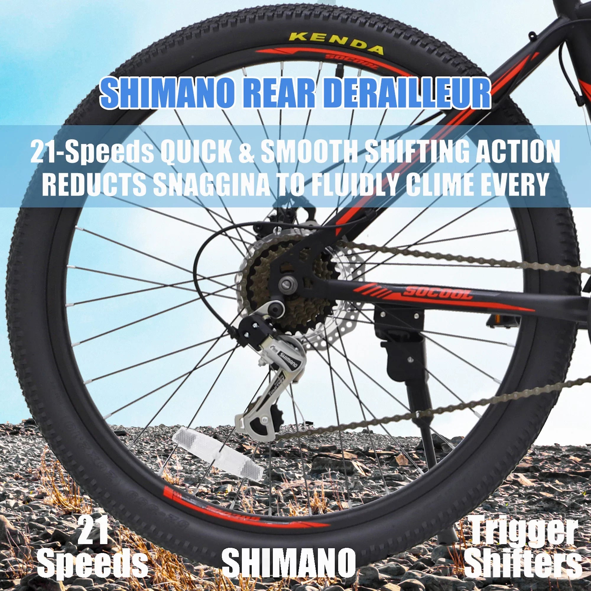SOCOOL 26 inch Mountain Bike, Disc Brake 21 Speed Bike for Adult or Teens, Road bike with Full Suspension Fork City Bikes, Orange and Black, UF511BK