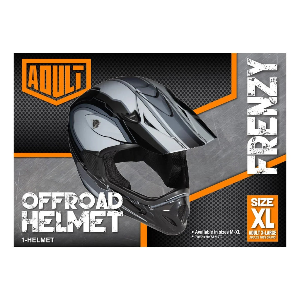 FRENZY Adult MX Helmet, DOT Approved, Black-Grey, XL - Exclusive Design