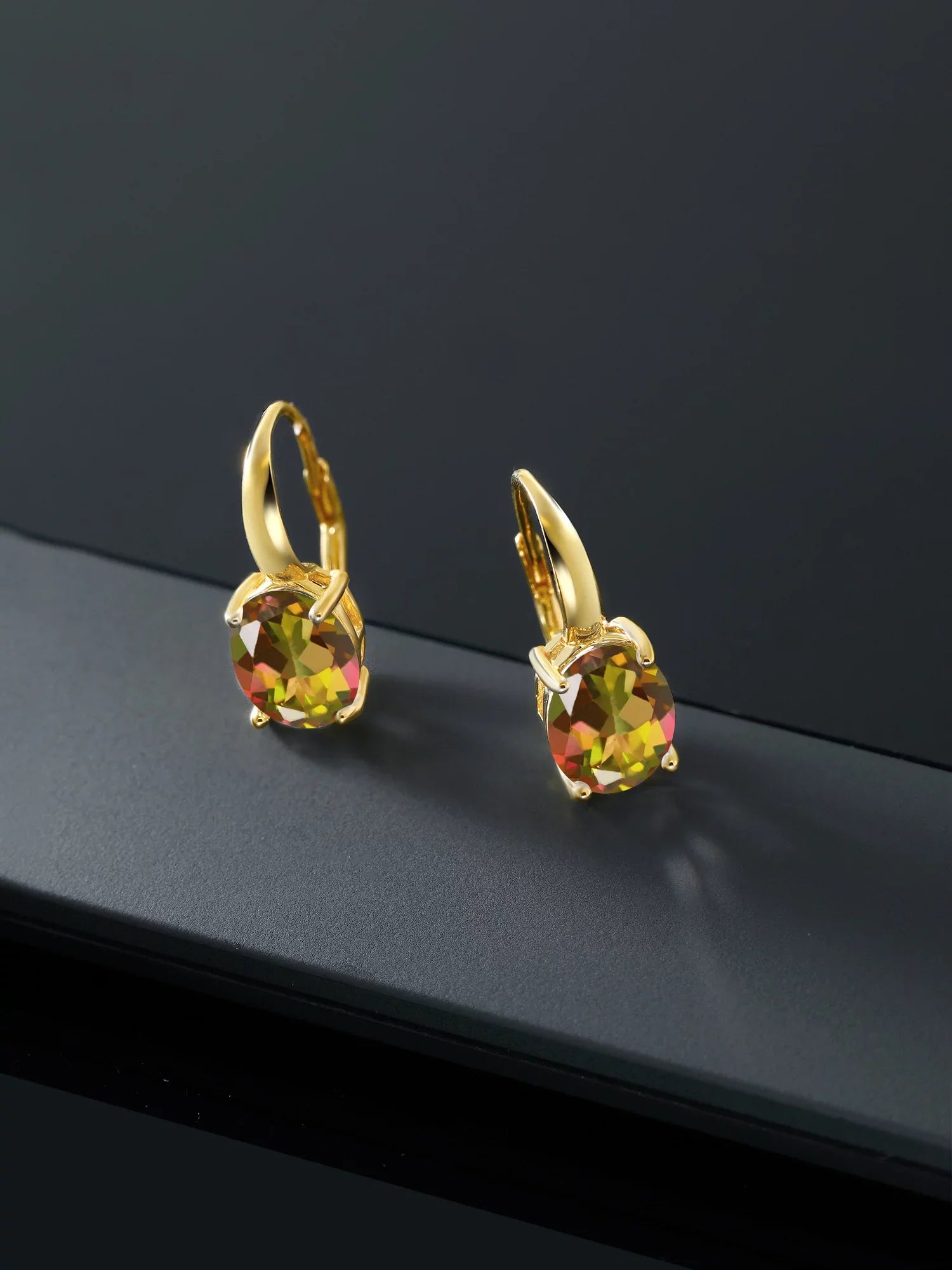 Gem Stone King 9.00 Ct Oval Mango Mystic Topaz 18K Yellow Gold Plated Silver Earrings - Exclusive Design