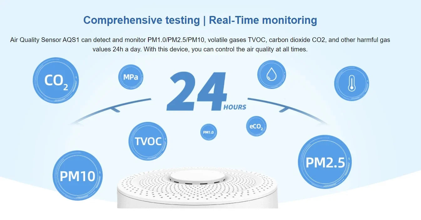 UbiBot AQS1 9-in-1 Air Quality Monitor - PM1/2.5/10, TVOC, CO2/CO2e, Temperature & Humidity, Multiple Alerts, WiFi/RS485/LAN Connectivity