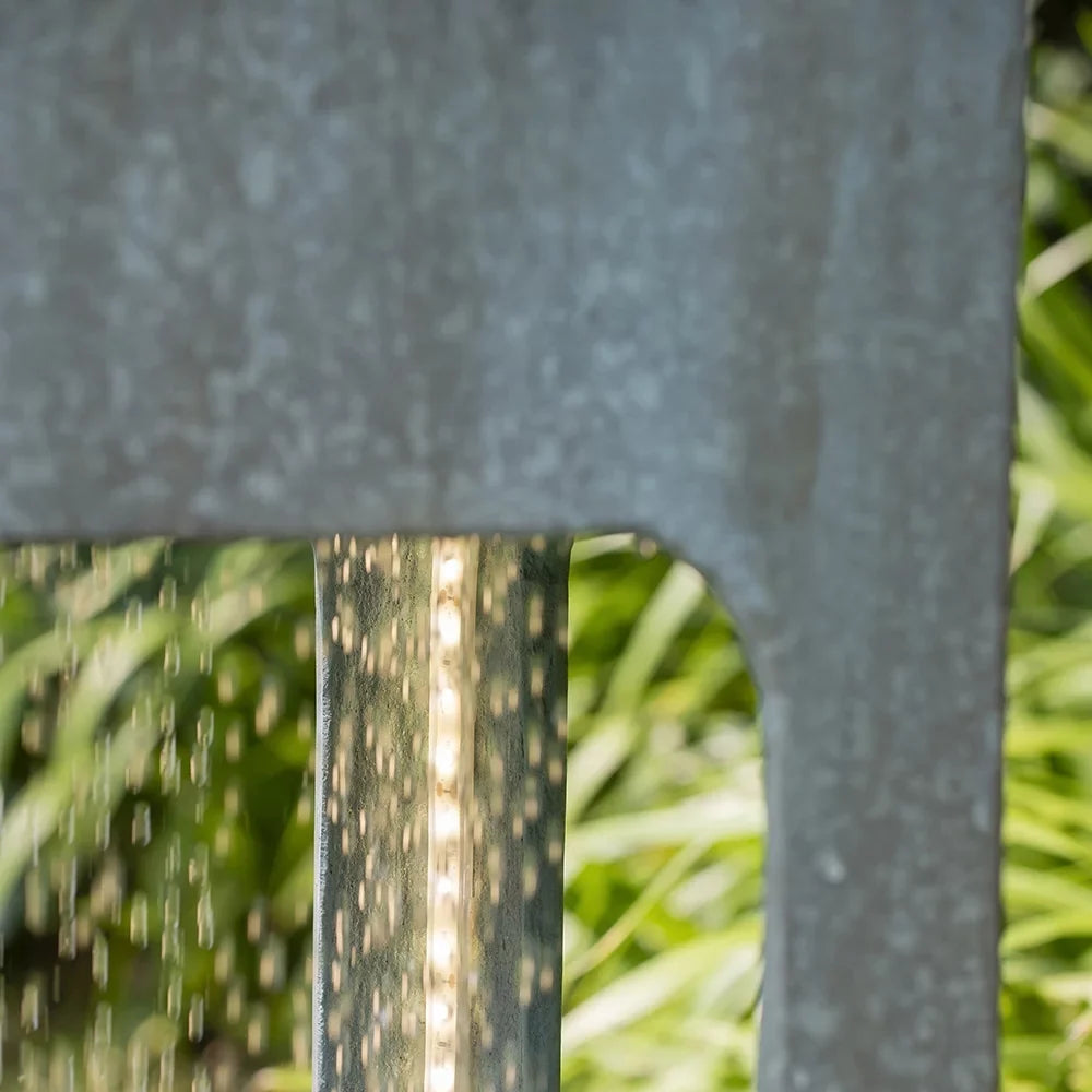 CoSoTower 13X13X44" Tall Contemporary Sphere Outdoor Water Fountain, Cement/Concrete Outdoor Fountain, Antique Blue Raindrop Water Feature with Light for Garden, Lawn, Deck & Patio - Exclusive Design