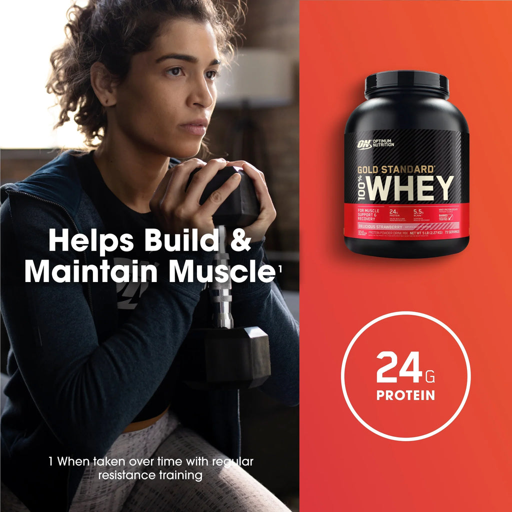 Optimum Nutrition, Gold Standard 100% Whey Protein Powder, Delicious Strawberry, 5 lb, 73 Servings - Exclusive Design
