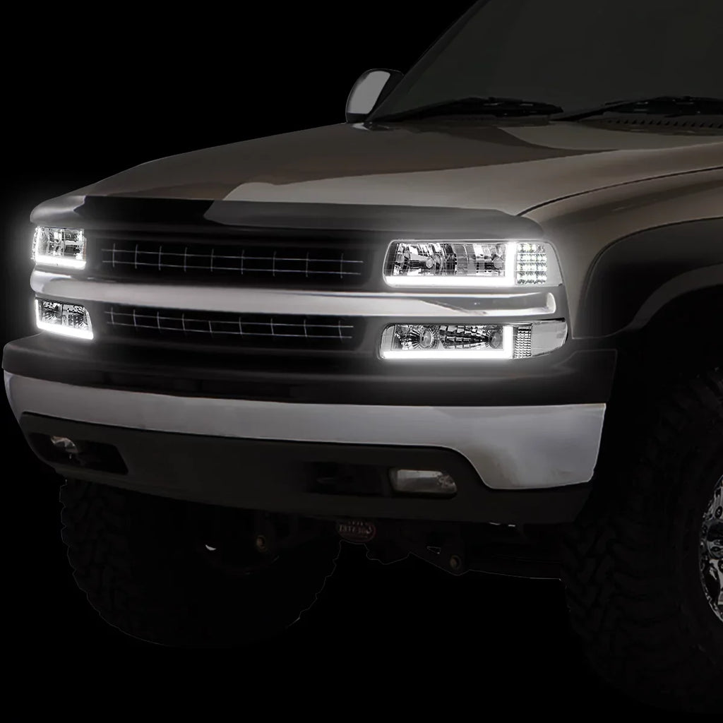Stylish DNA Motoring HL-LB-CSIL99-CH-CL1 Headlight Fits Truck 1999 to 2002 Chevy Silverado 2000 to 2006 Suburban 1500 2500 Tahoe LED DRL Bumper Signal Lamps Chrome/Clear 01 03 04 05