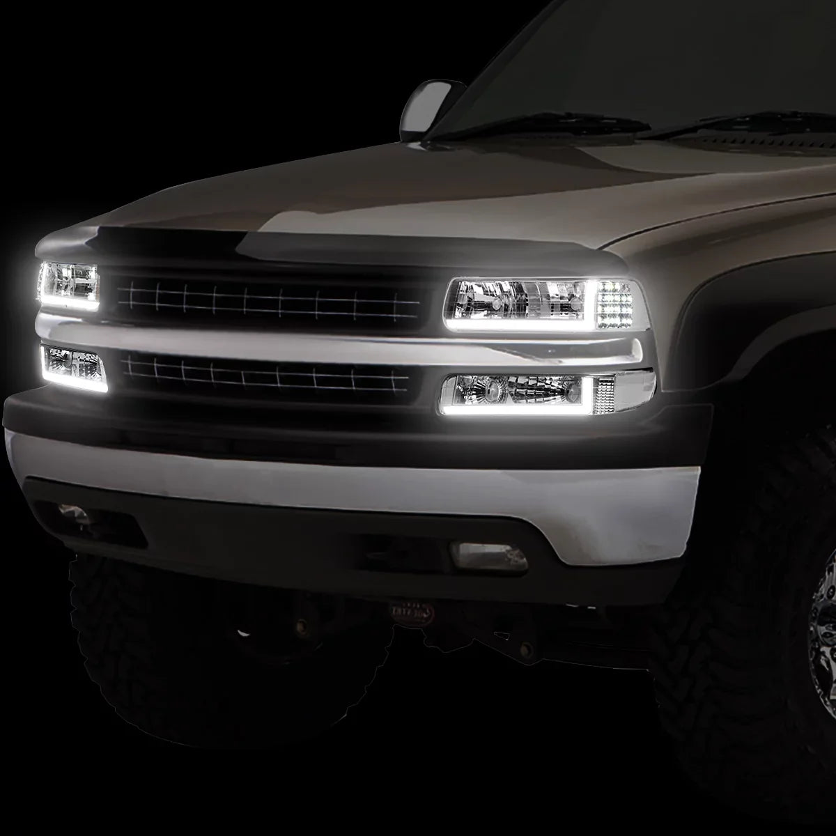 Stylish DNA Motoring HL-LB-CSIL99-CH-CL1 Headlight Fits Truck 1999 to 2002 Chevy Silverado 2000 to 2006 Suburban 1500 2500 Tahoe LED DRL Bumper Signal Lamps Chrome/Clear 01 03 04 05