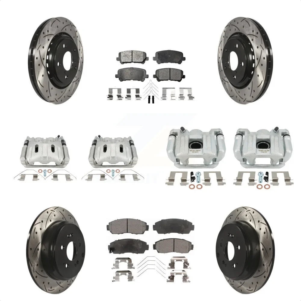 Transit Auto Front Rear Disc Brake Coated Caliper Drilled Slotted Rotors And Ceramic Pads Kit (10Pc) For 2015-2017 Honda Odyssey KCD-100667T - Exclusive Design