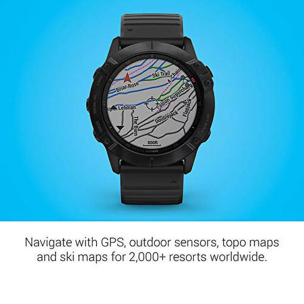 Garmin 010-02157-00 Fenix 6X Pro, Premium Multisport GPS Watch, Features Mapping, Music, Grade-Adjusted Pace Guidance and Pulse Ox Sensors, Black