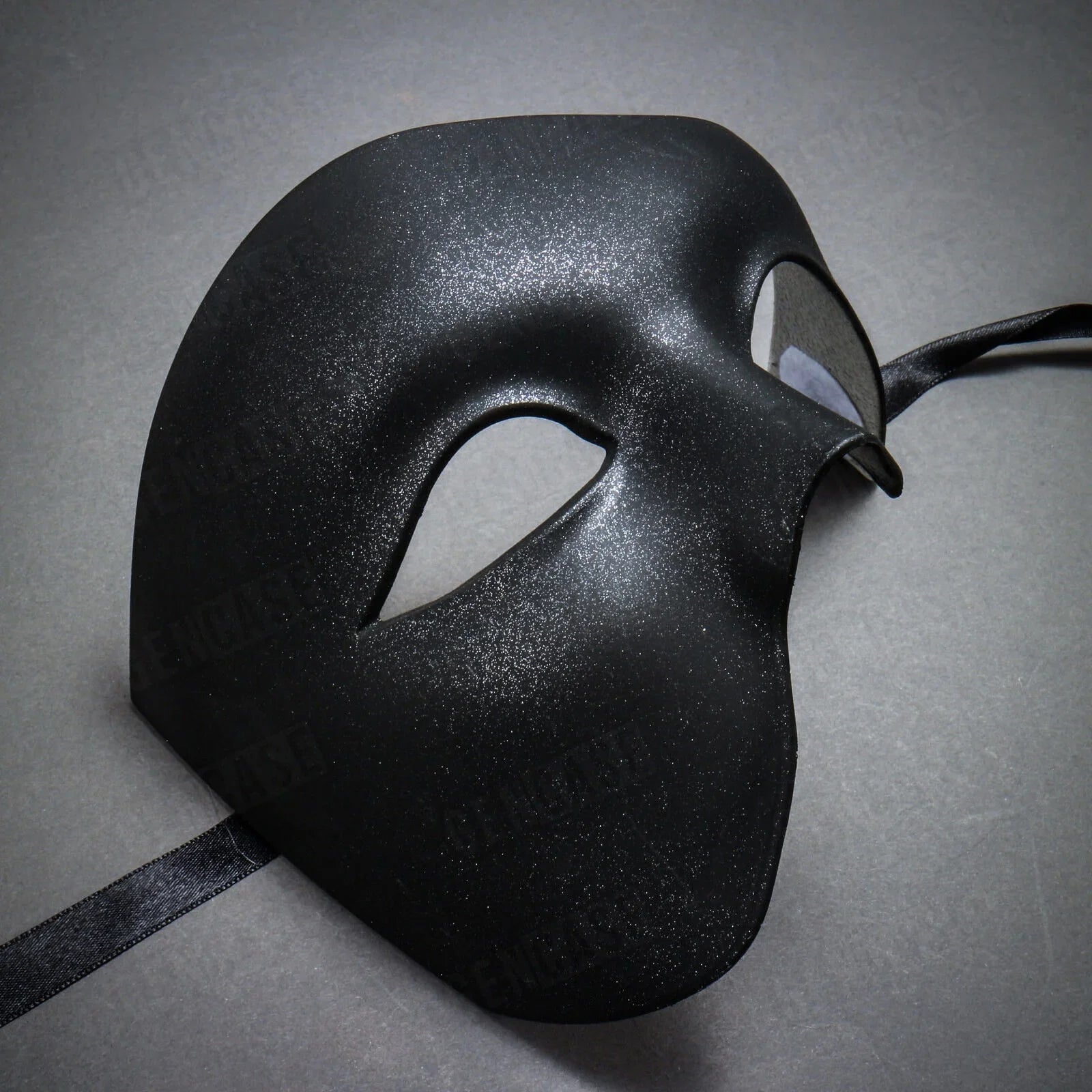 Stylish Plain Black Vintage Phantom Masquerade Mask | Half Face Venetian Halloween Costume