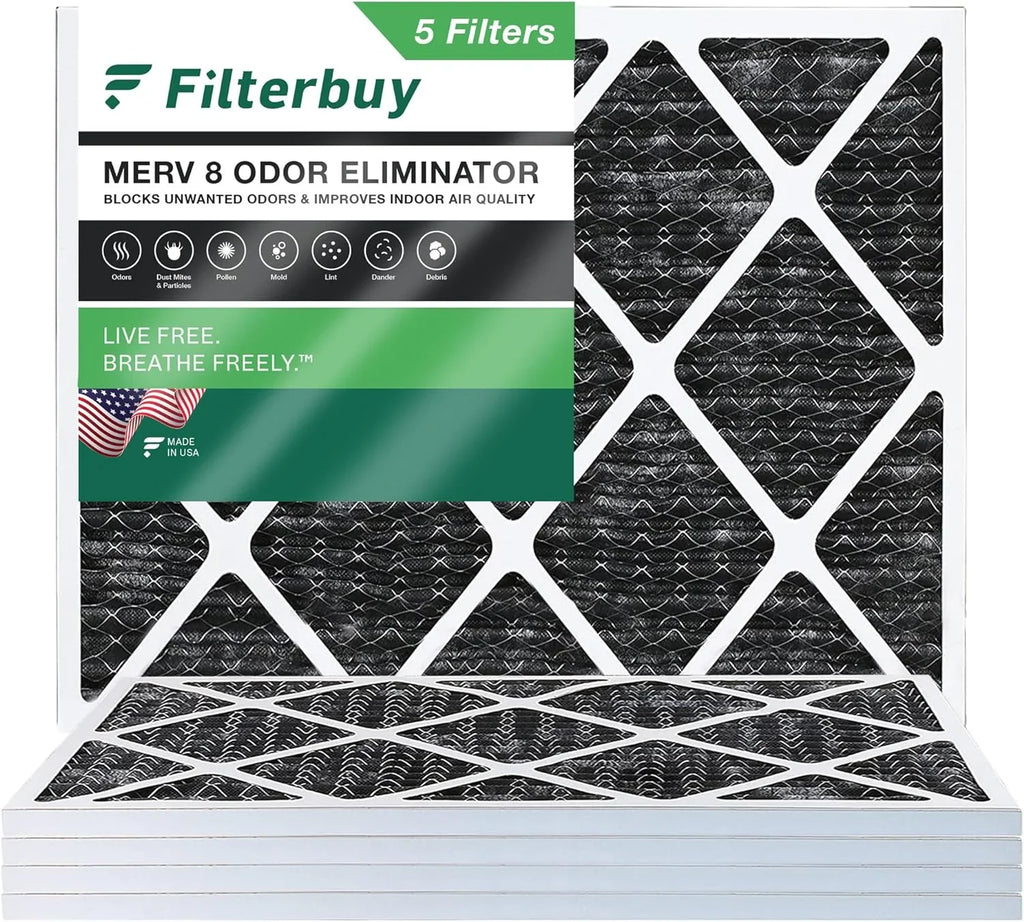 Filterbuy 20x23x1 MERV 8 Odor Eliminator Pleated HVAC AC Furnace Air Filters with Activated Carbon (5-Pack)