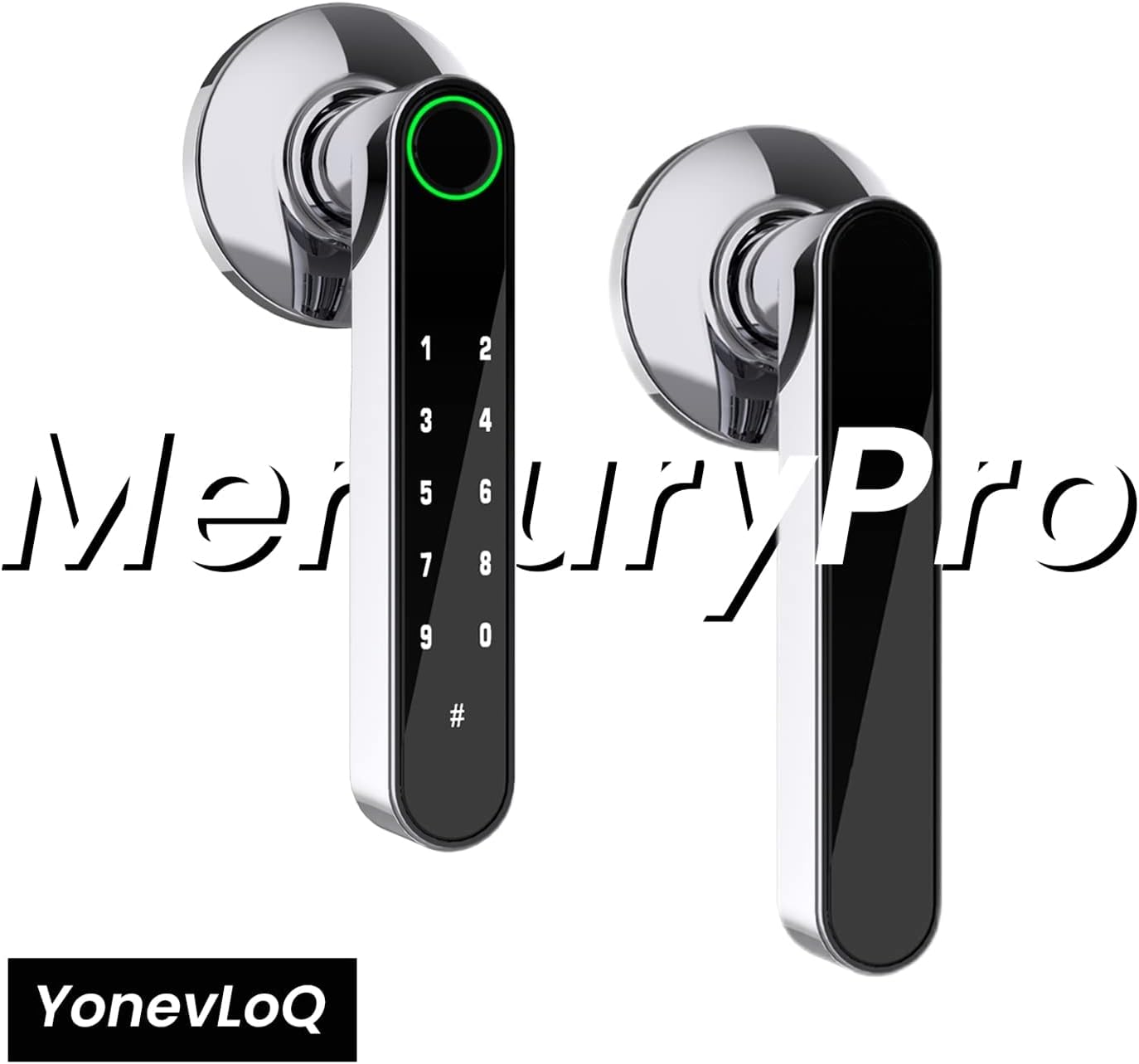 Stylish Smart Door Handle by GOURE, Fingerprint Door Lock with Keypads Password, Tuya App and Backup Keys, Easy to Install Ideally Suited for Office, Airbnb, Home [2024 New Upgrade]