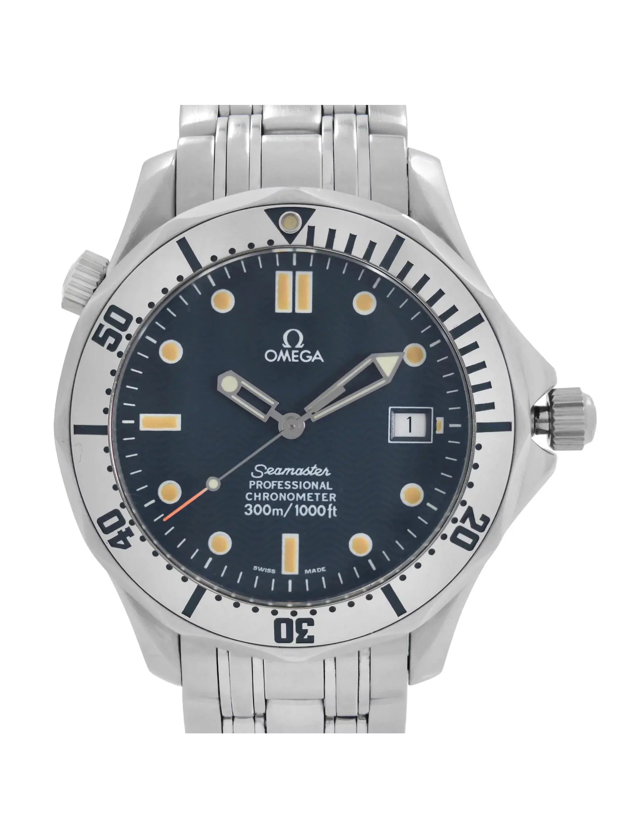 Omega Seamaster 41mm Diver 300m Steel Blue Wave Dial Automatic Men Watch 2532.80