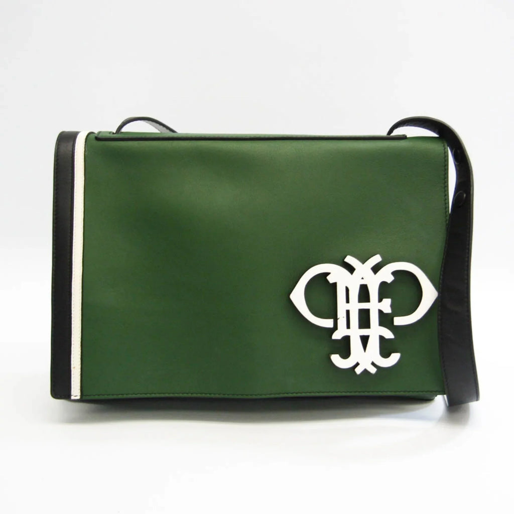 Pre-Owned Emilio Pucci Logo Mark 61BC15 Women,Men Leather Shoulder Bag Black,Green,White (Good)