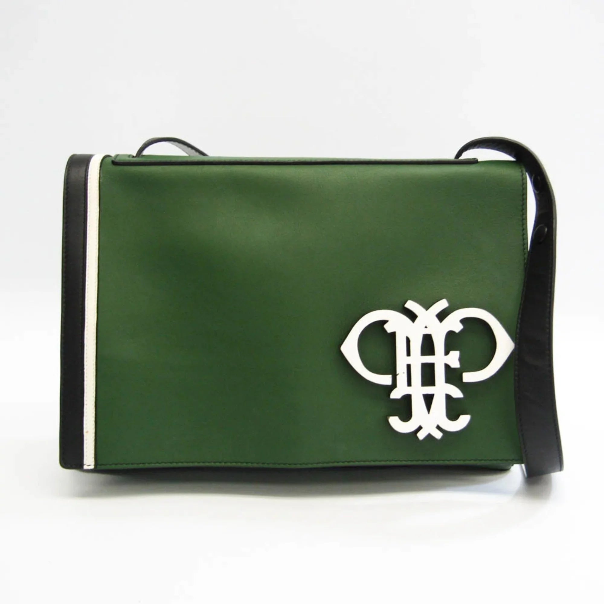 Pre-Owned Emilio Pucci Logo Mark 61BC15 Women,Men Leather Shoulder Bag Black,Green,White (Good)