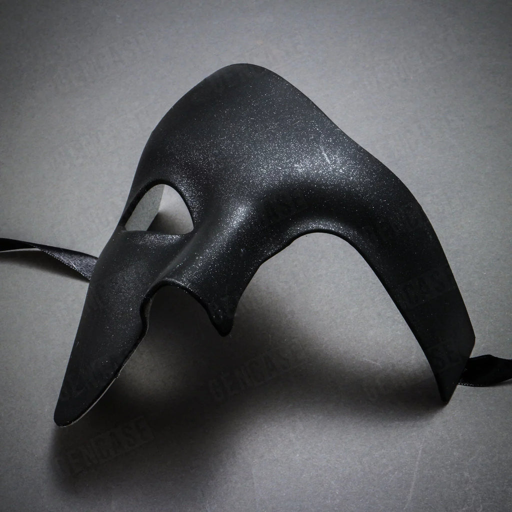 Stylish Plain Black Vintage Phantom Masquerade Mask | Half Face Venetian Halloween Costume