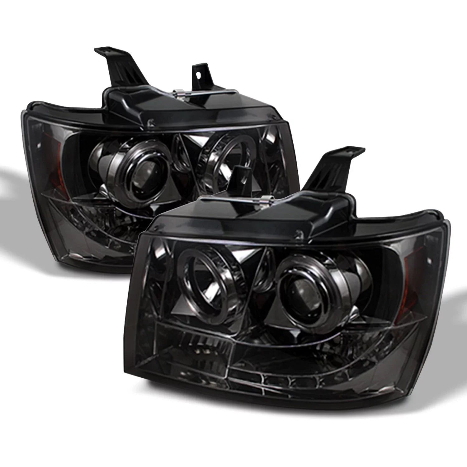 AKKON - [Smoke Lens] Fits 2007-2011 Tahoe Avalanche Suburban LED Dual Halo Projector Headlights + Fog Lamps Set