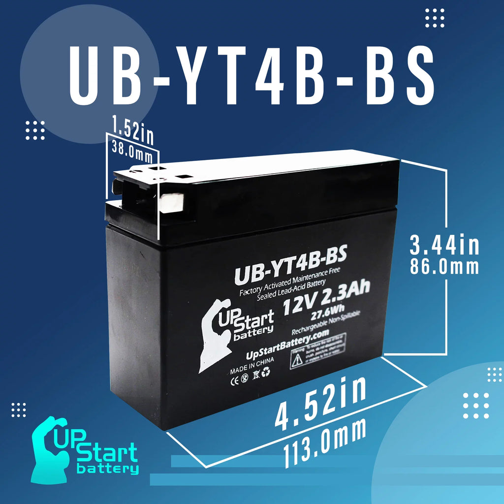 Stylish 3-Pack UpStart Battery Replacement for 2002 Yamaha SR400 400CC Factory Activated, Maintenance Free, Motorcycle Battery - 12V, 2.3Ah, UB-YT4B-BS