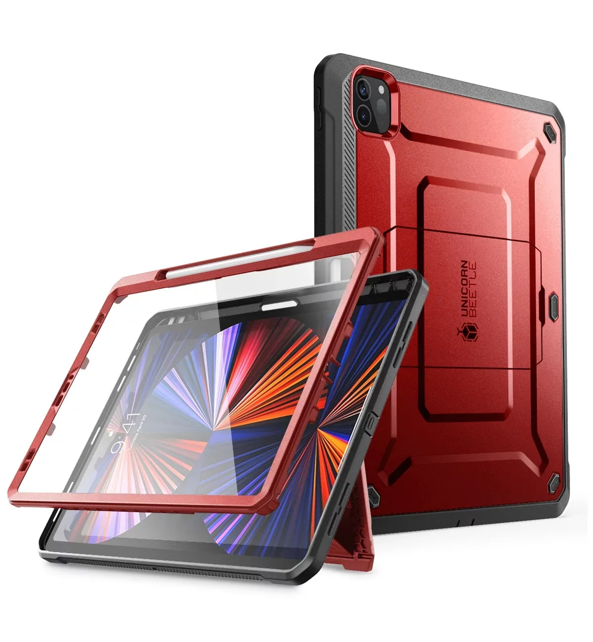 Stylish SUPCASE Unicorn Beetle Pro Series Case for iPad Pro 12.9 Inch (2021 / 2020), Support Apple Pencil Charging with Built-in Screen Protector Full-Body Rugged Kickstand Protective Case (Ruddy)