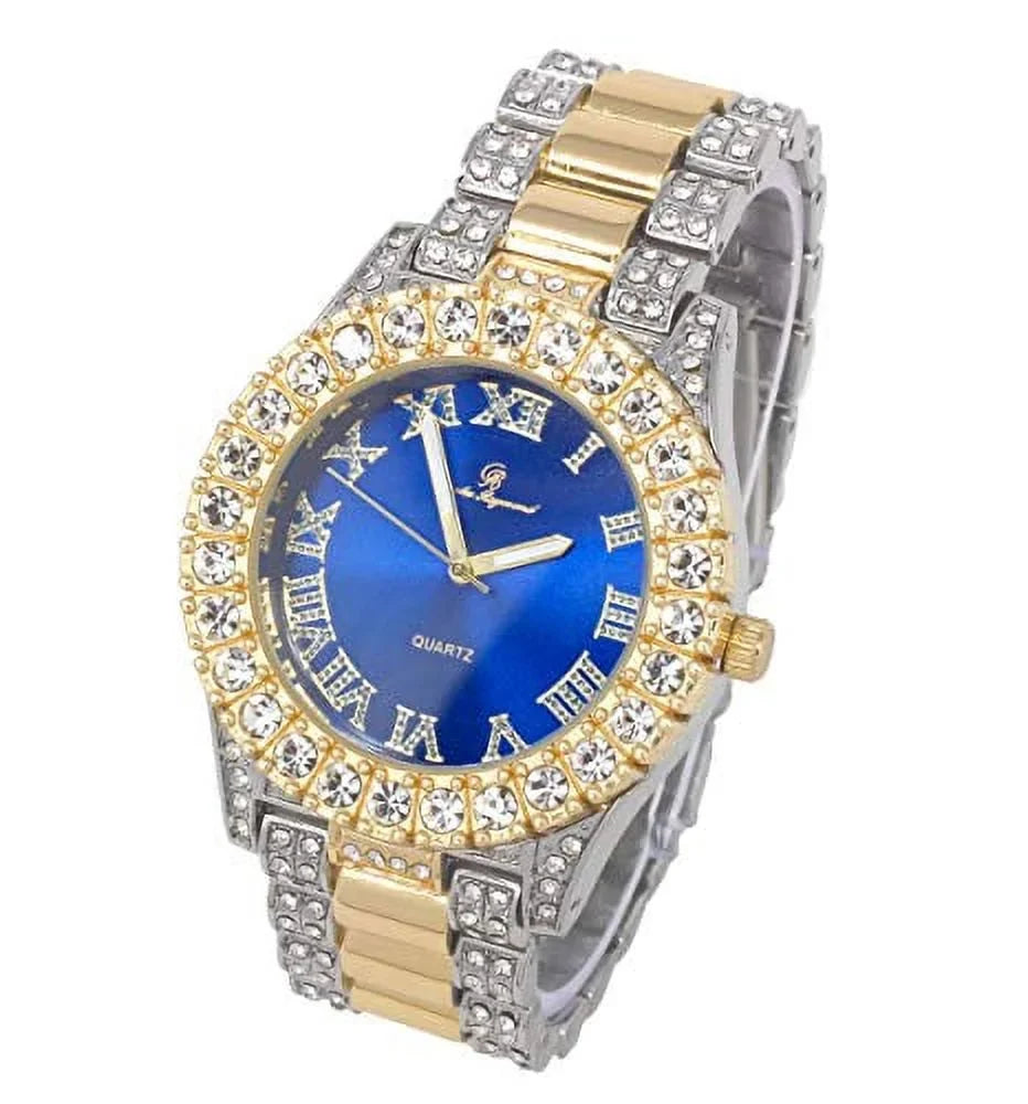 Mens Silver Big Rocks with Roman Numerals Fully Iced Out Colorful Dial Watch - ST10327 RN Single (ST10328TT Blood Red) - Exclusive Design