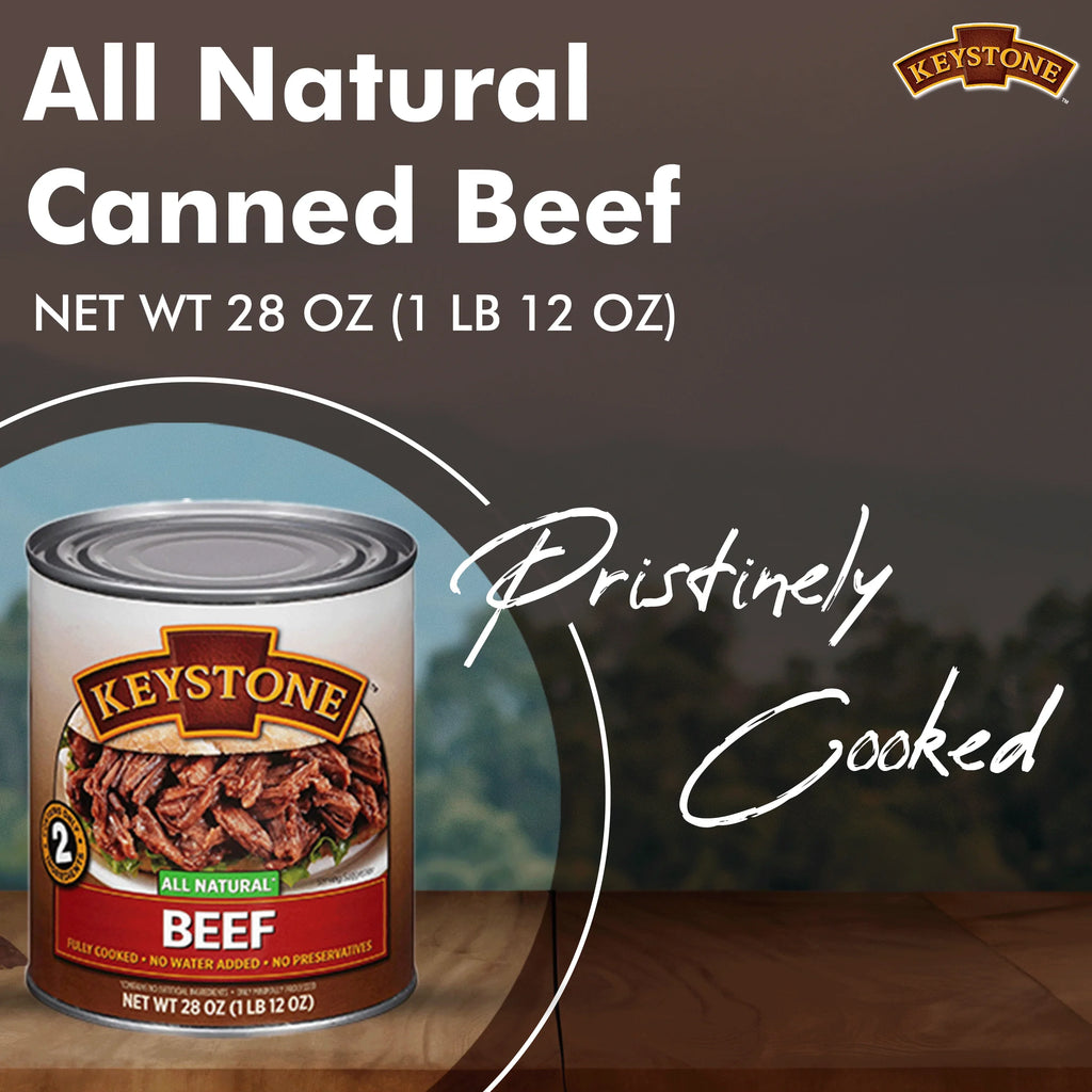 (24 Pack) Keystone All Natural Beef 28 oz Can Emergency Survival Food For Camping Hiking and Backpacking Ready to Eat- Pack of 24 Cans