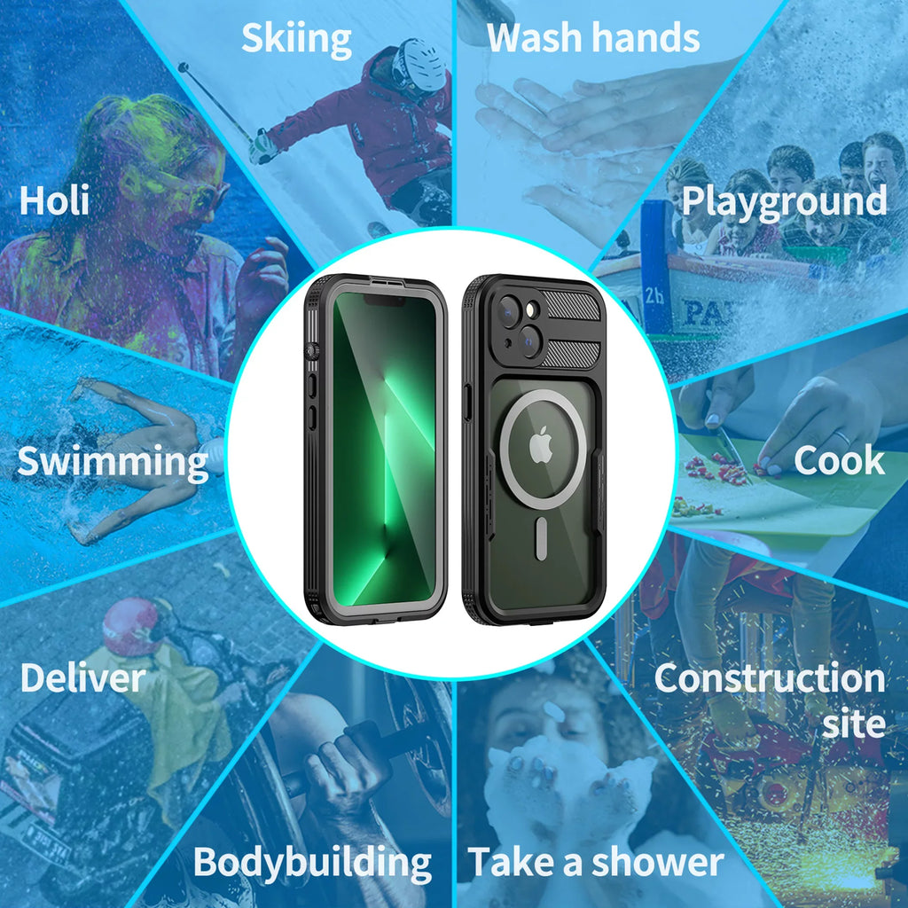 for iPhone 14 Case Magsafe, Waterproof with Built in Screen Protector, Heavy Duty Protective Cover Phone Case iPhone 14 6.1 inch for Women/Men, Black