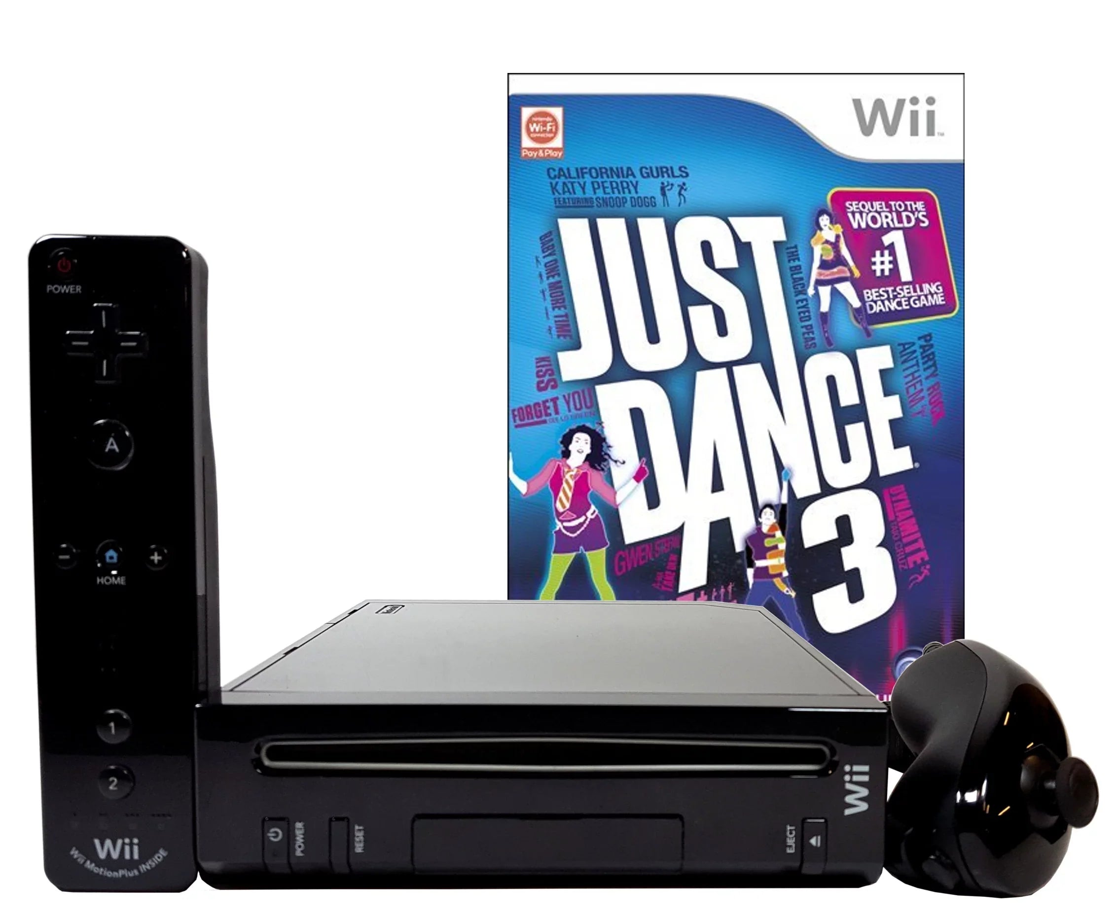 Restored Black Nintendo Wii Console with Just Dance 3 Motion Plus (Refurbished) - Exclusive Design