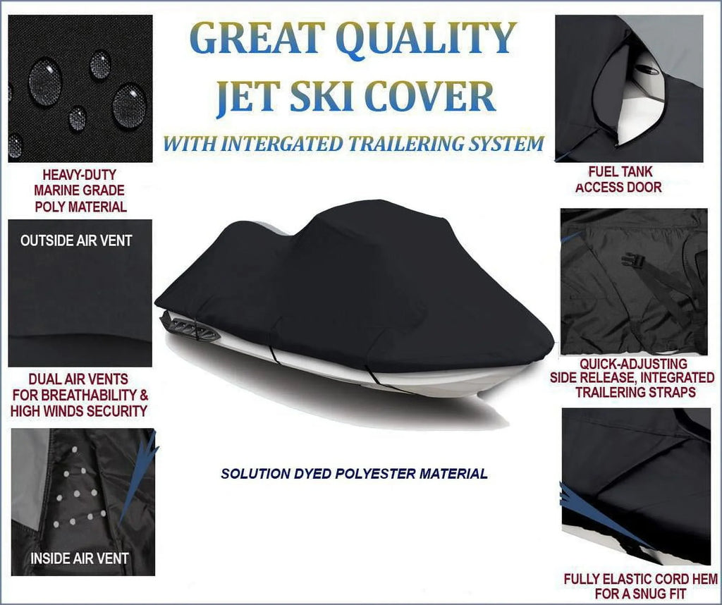 BLACK TOP OF THE LINE JET SKI Cover Compatible for Yamaha GP 1300R Jet Ski PWC Cover 2003 2004 2005 2006 2007 2008 2 Seater