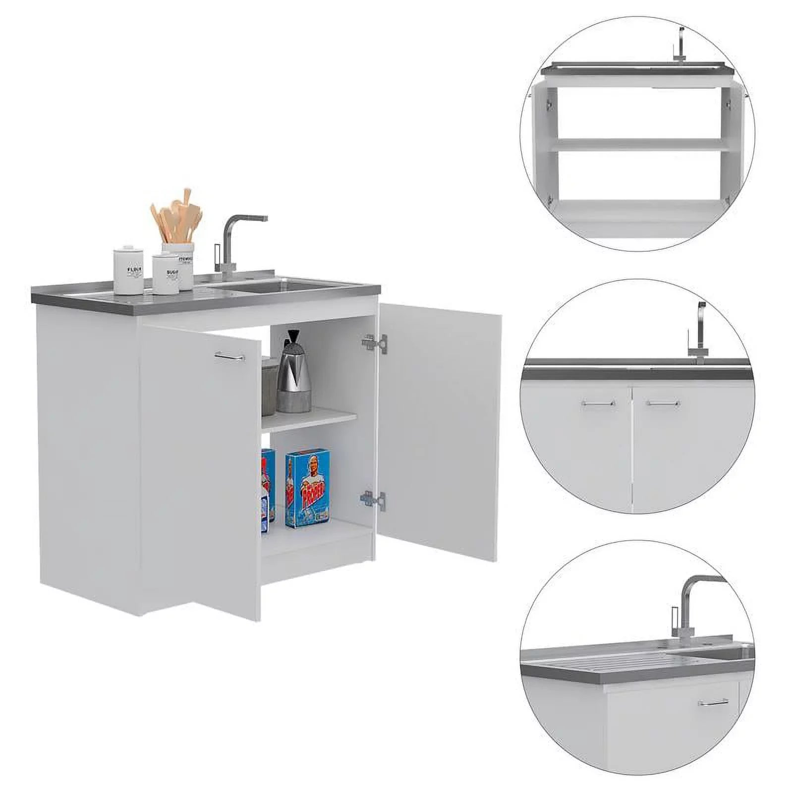 Home Square 2-Piece Set with Wood Kitchen Island and Utility Sink