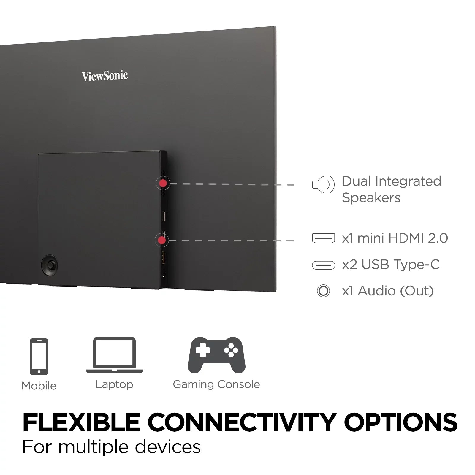 ViewSonic VX1655-4K-OLED 15.6 Inch 4K UHD Portable OLED Monitor with 2 Way Powered 60W USB C, Mini HDMI, Dual Speakers, and Built in Stand with Smart Cover