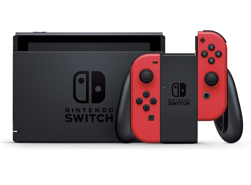 Stylish New Nintendo Switch Mario Bundle with Red Joy-Con - Bundle with Luigi's Mansion 3 & Choose One of Three Download Mario Games - 64GB Micro SD - Switch Carrying Case