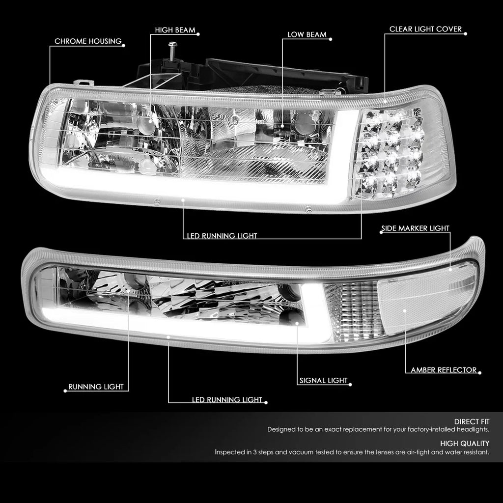 Stylish DNA Motoring HL-LB-CSIL99-CH-CL1 Headlight Fits Truck 1999 to 2002 Chevy Silverado 2000 to 2006 Suburban 1500 2500 Tahoe LED DRL Bumper Signal Lamps Chrome/Clear 01 03 04 05
