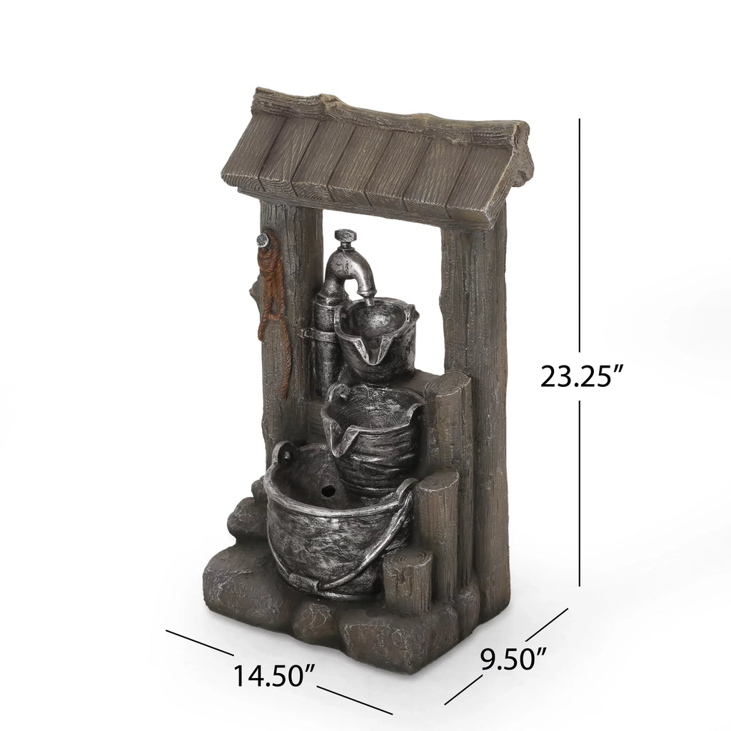 Stylish Noble House Berrien Outdoor 3-Tier Bucket Fountain, Brown and Gray
