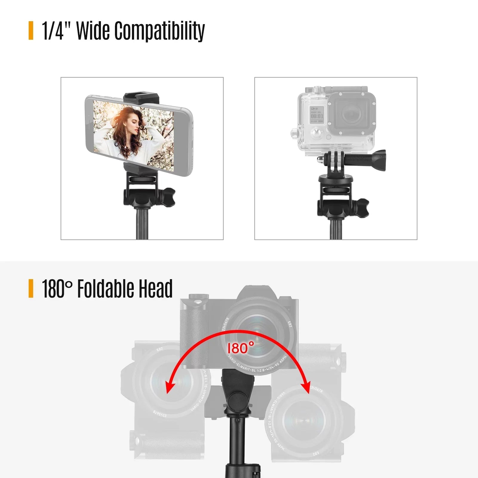 Andoer 168cm/66in 2-in-1 Phone Selfie Stick and Tripod - Supports up to 3KG, Includes Phone Holder, Action Camera Bracket, and Remote Shutter for Smartphones, Mirrorless Cameras, and Action Cameras