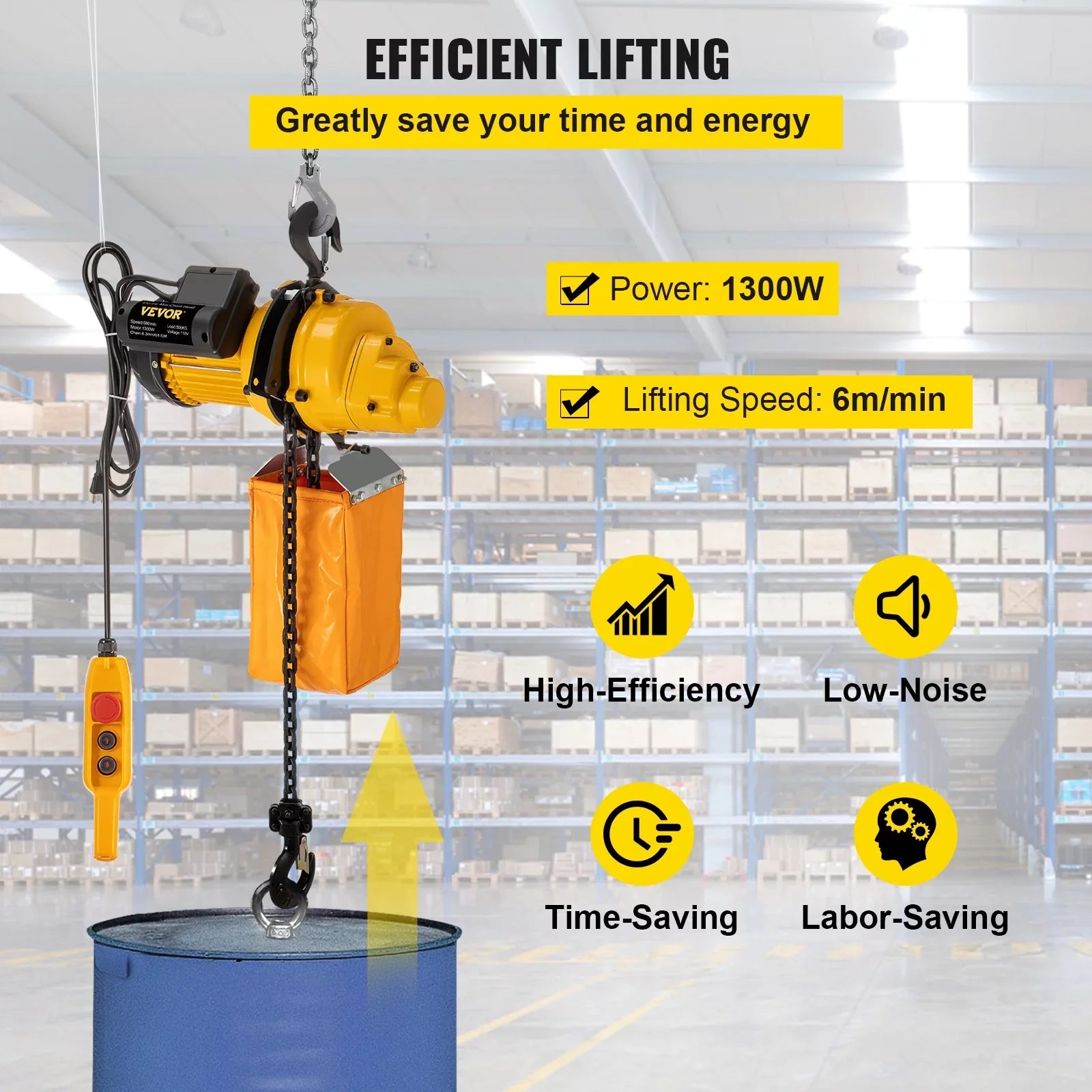 VEVOR Lift Electric Hoist, 1100 lbs Electric Winch w/ 10ft Wired Remote Control, 110V Overhead Crane Garage Ceiling Pulley Winch of 14.8ft Lift Height, Used In Factories, Warehouses, Construction - Exclusive Design