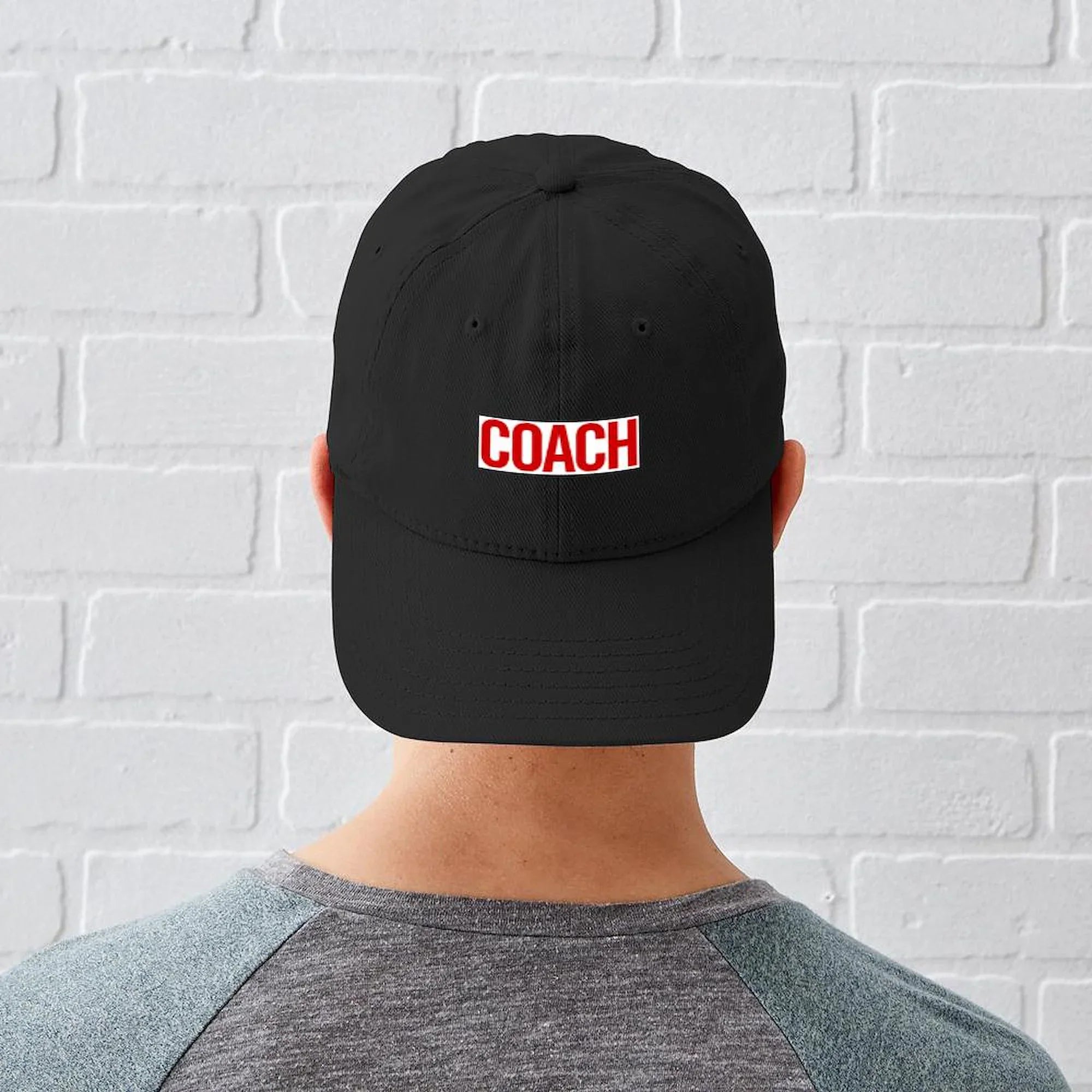 Stylish CafePress - Coach (Red) Black Cap - Printed Adjustable Cotton Canvas Black Baseball Hat