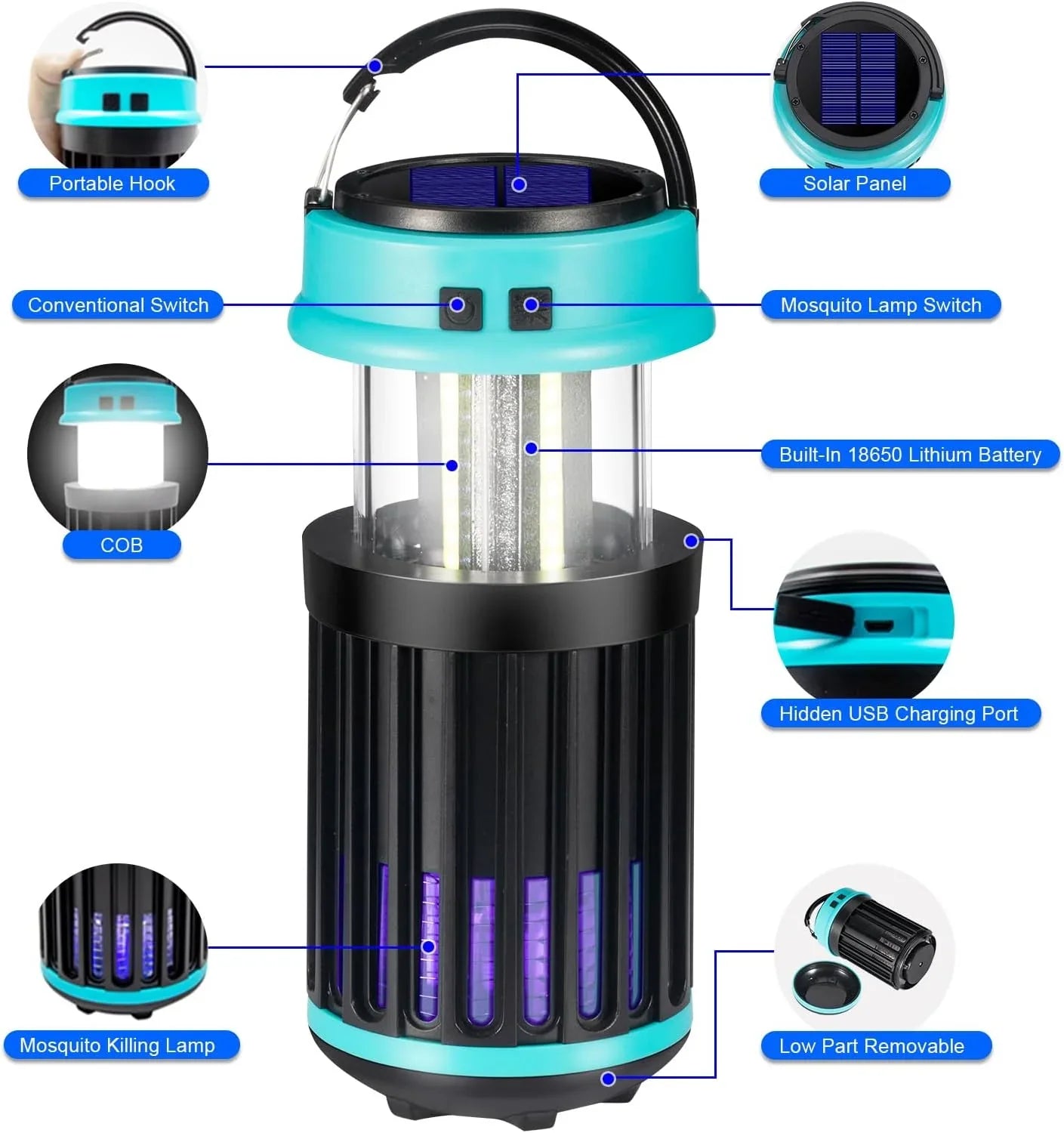 GÂ·PEH 3 in 1 Bug Zapper, Rechargeable Bug Zapper Outdoor Indoor Fly Trap Waterproof, Mosquito Zapper with Emergency Light for Home, Solar Bug Zapper Outdoor for Home, Backyard, Camping - Exclusive Design
