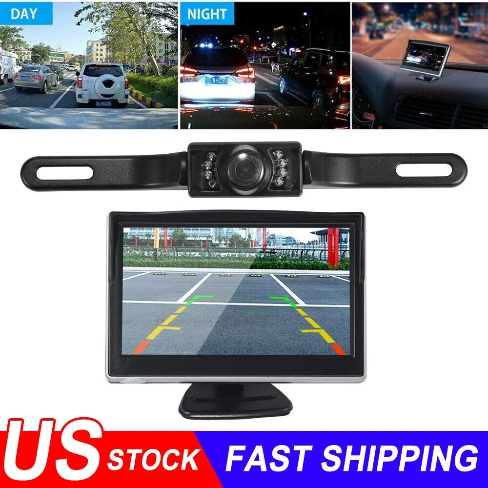 Stylish KingFurt Car Night Vision Backup Camera Kit 5" Wireless Monitor HD Rear View Waterproof