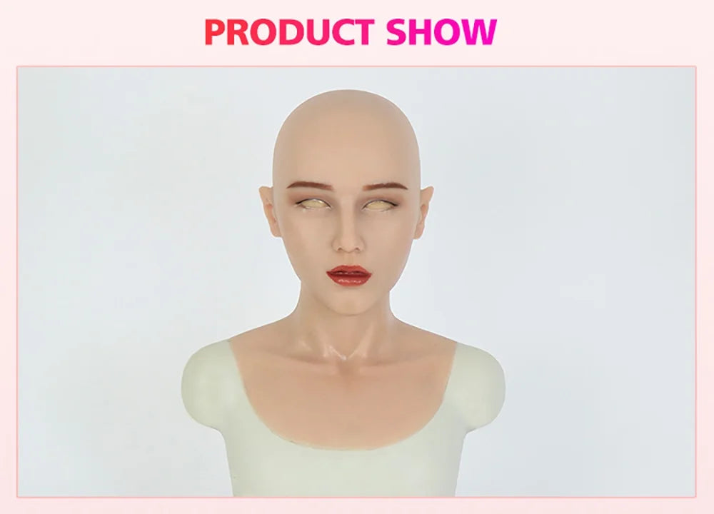 ROANYER Realistic Human Skin Silicone Female Face Mask Crossdresser Cosplay