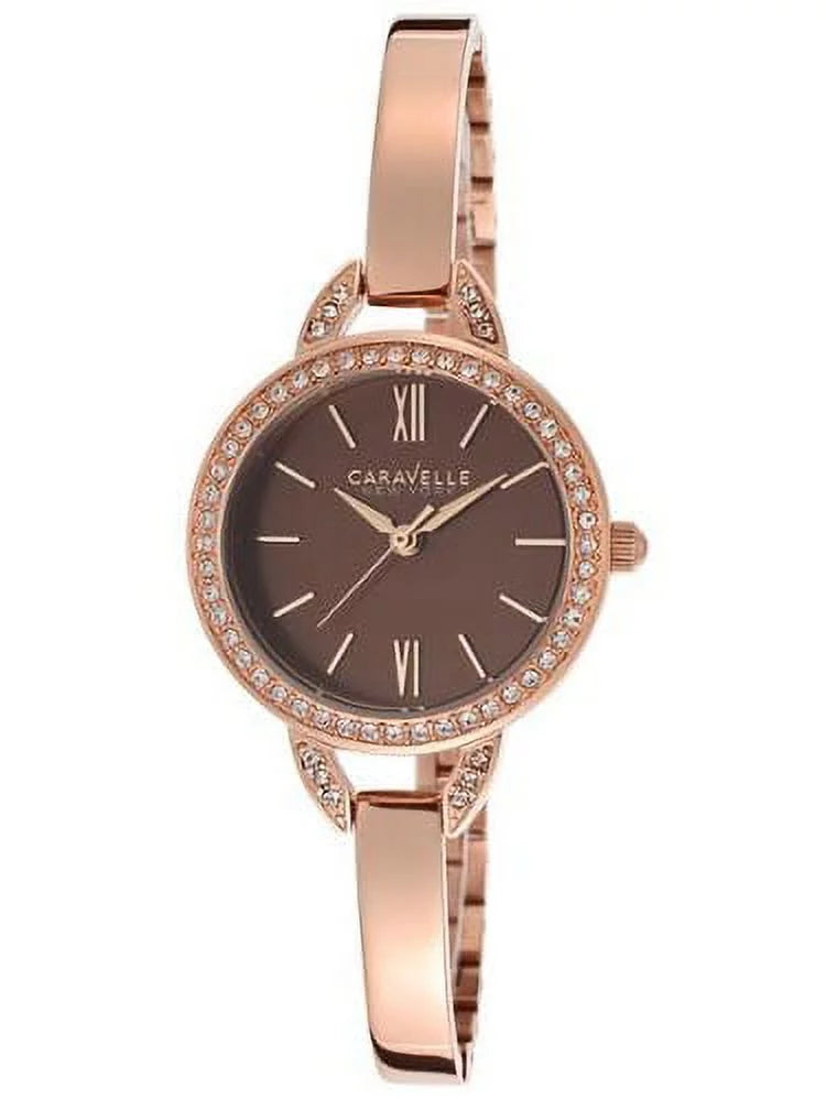 Stylish Caravelle Ny Women's New York Brown Dial Rose Gold Tone Ion Plated Stainless Steel Movement: Quartz
