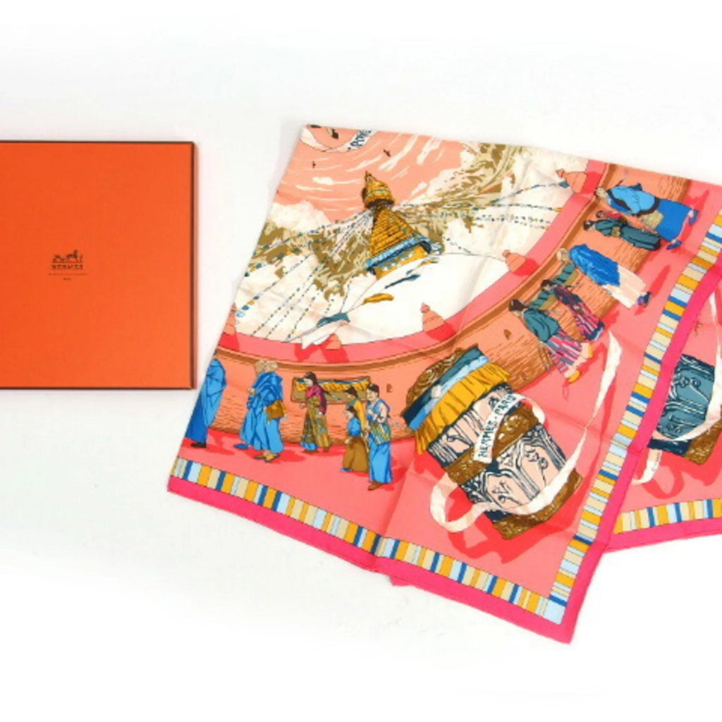 Stylish Pre-Owned Hermes Carre 90 PRIERES AU VENT Prayer in the Wind Scarf (Like New)