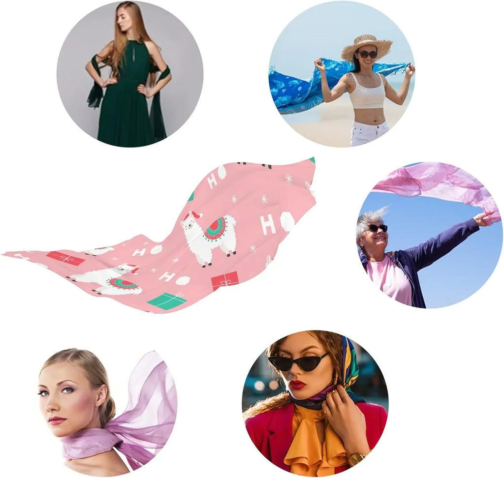 Hyjoy Christmas Llama Presents Long Silk Neck Scarf Lampweight Shawl Wrap Scarves for Women Girls