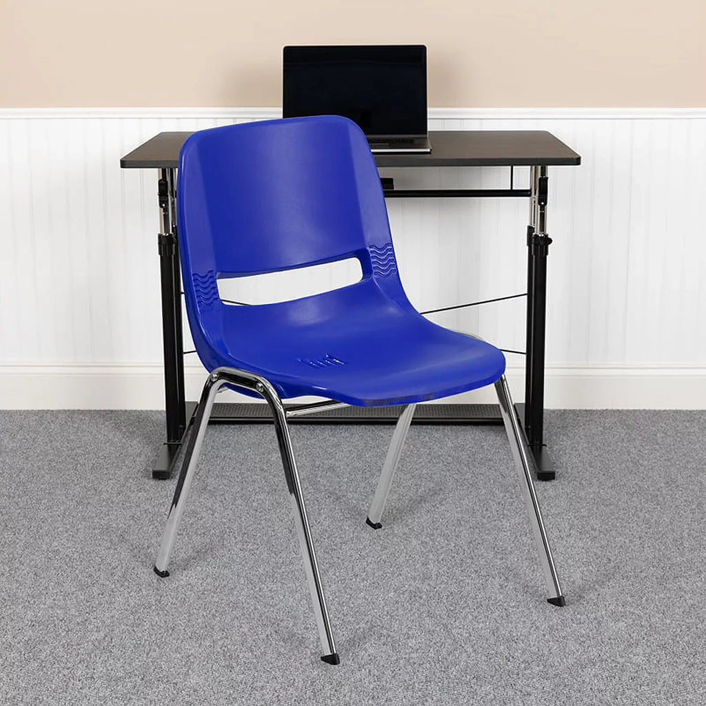 Flash Furniture HERCULES Series 440 lb. Capacity Kid's Navy Ergonomic Shell Stack Chair with Chrome Frame and 14" Seat Height [RUT-14-NVY-CHR-GG]