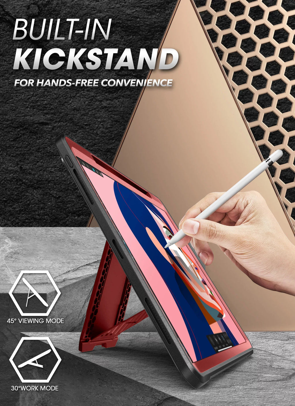 Stylish SUPCASE Unicorn Beetle Pro Series Case for iPad Pro 12.9 Inch (2021 / 2020), Support Apple Pencil Charging with Built-in Screen Protector Full-Body Rugged Kickstand Protective Case (Ruddy)