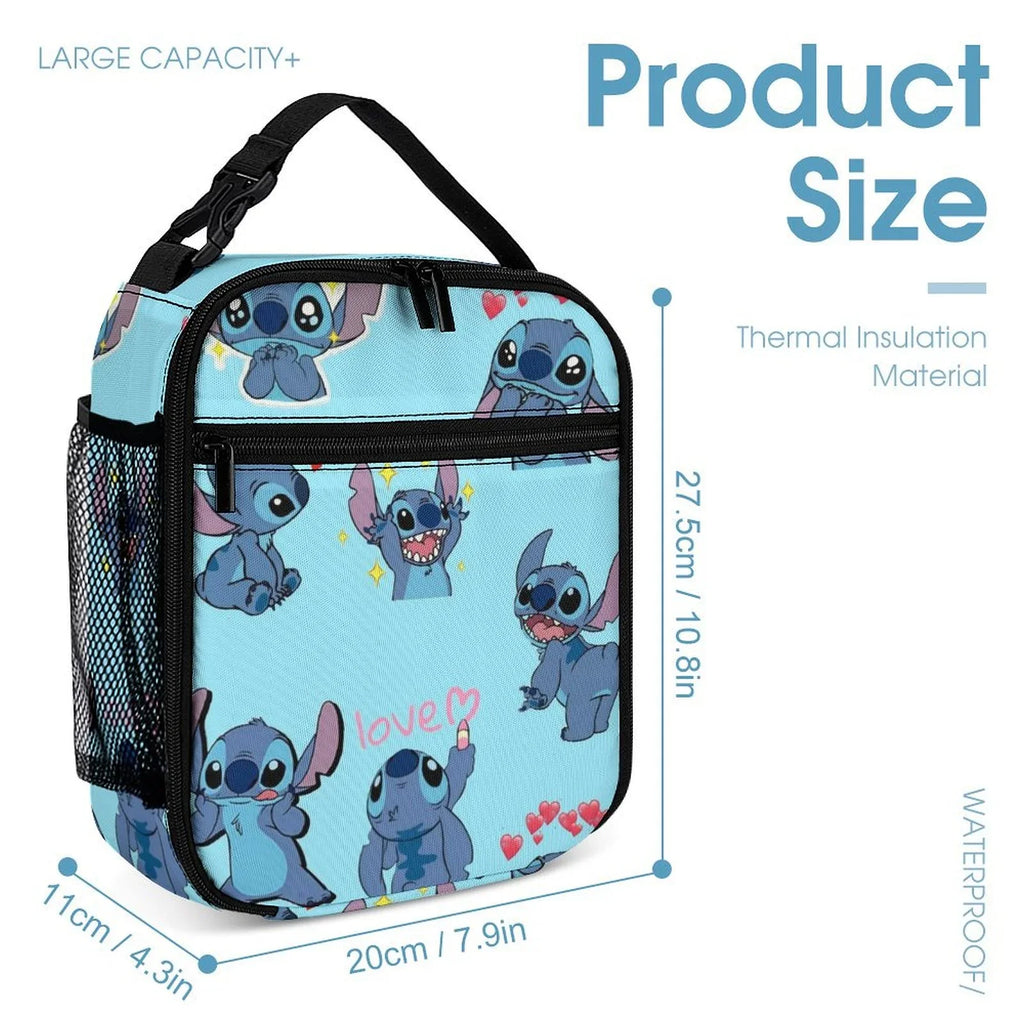 Stylish Lilo Stitch Pattern Portable Lunch Bag Tote Bento Bag School Office Insulated Cooler Thermal Handbag For Adult Boys Girls Kids