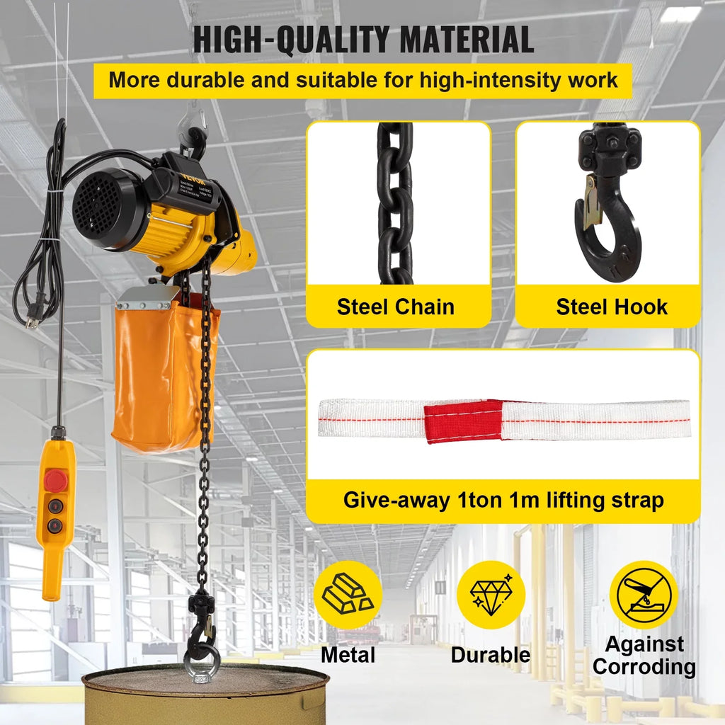 VEVOR Lift Electric Hoist, 1100 lbs Electric Winch w/ 10ft Wired Remote Control, 110V Overhead Crane Garage Ceiling Pulley Winch of 14.8ft Lift Height, Used In Factories, Warehouses, Construction - Exclusive Design
