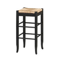 Stylish Rush Woven Wooden Frame Barstool with Saber Legs, Beige and Black- Saltoro Sherpi