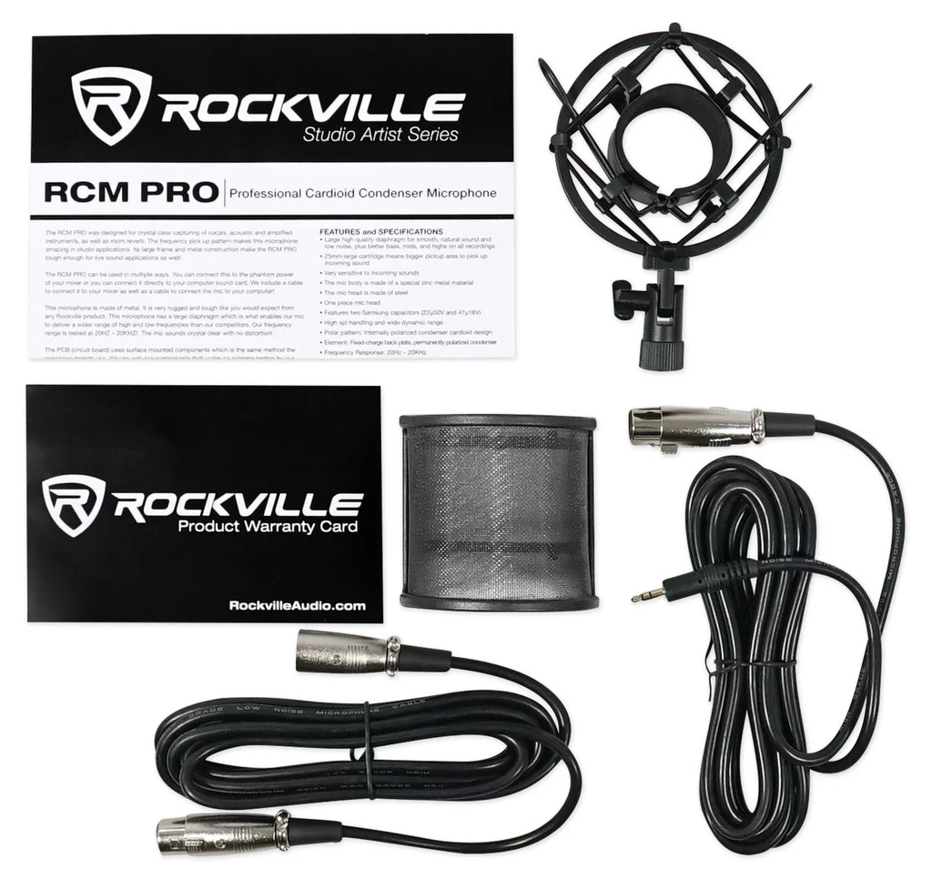 Rockville RCM PRO Studio/Recording Podcast Condenser Microphone+Isolation Shield - Exclusive Design